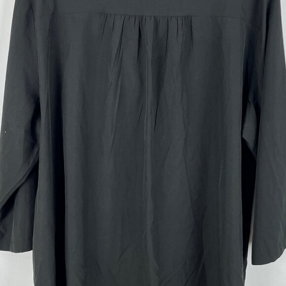 Shein Curve Top Blouse Size 4XL Black 3/4 Sleeve V Neck Band Collar Pocket - Picture 8 of 9